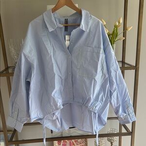 Anthropologie Sky Blue Shirt with Neon Stitching